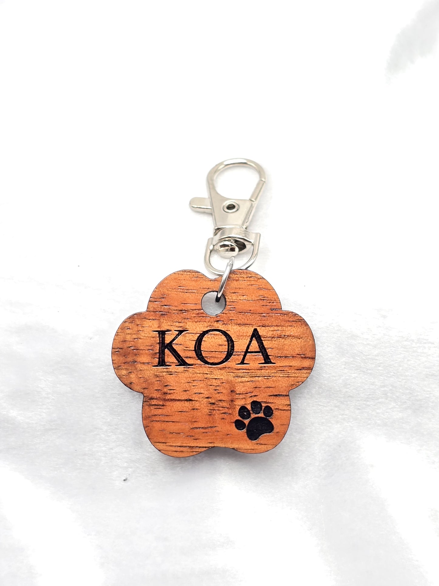 Custom Koa Wood Pet Tag: Personalized Engraved Flower-Shaped Pet Tag