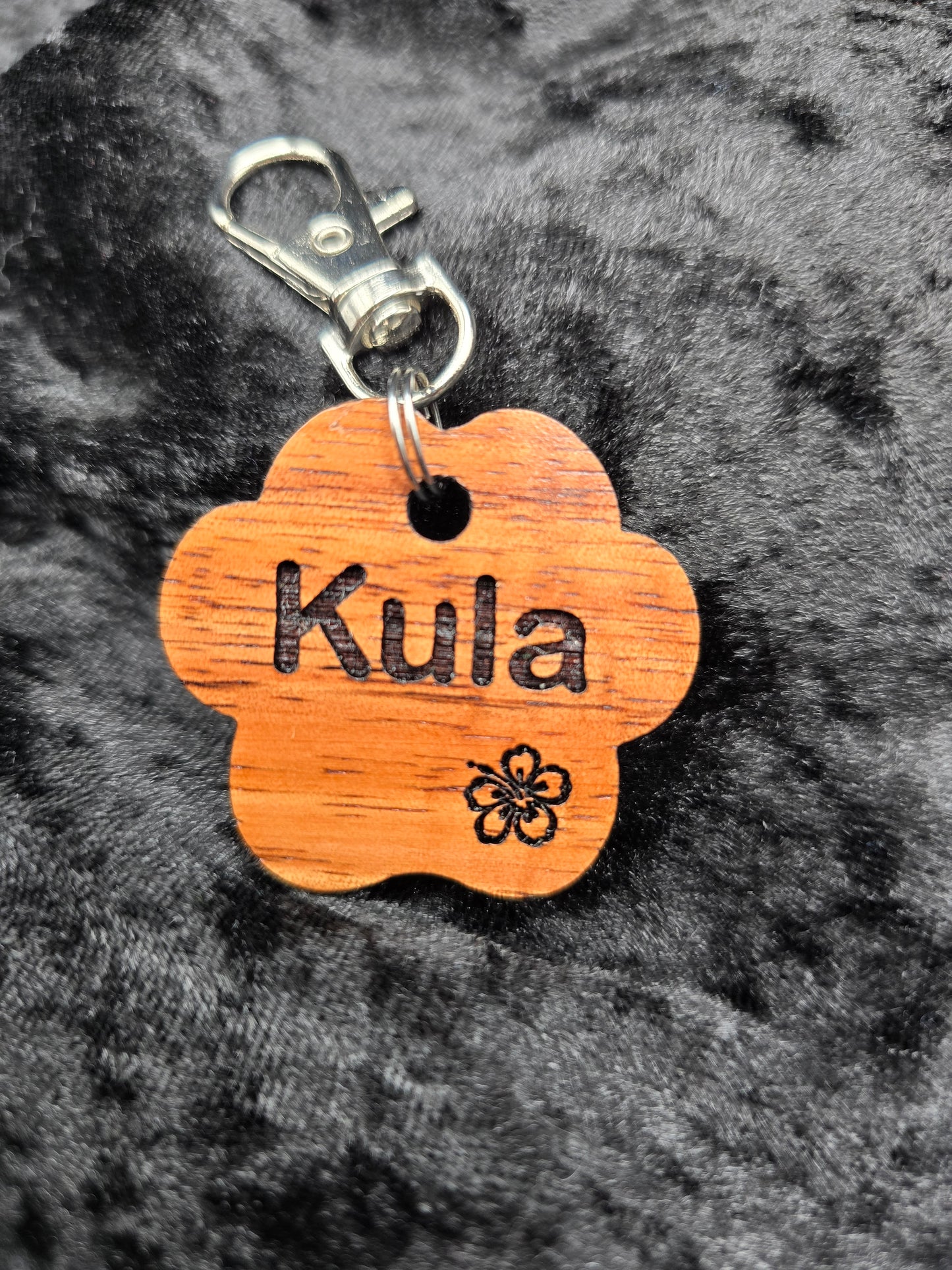 Custom Koa Wood Pet Tag: Personalized Engraved Flower-Shaped Pet Tag