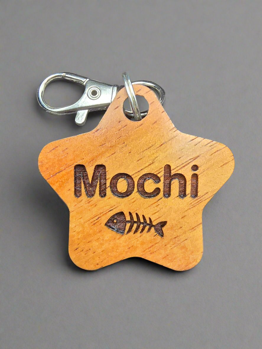 Custom Koa Wood Pet Tag: Personalized Engraved Star-Shaped Pet Tag