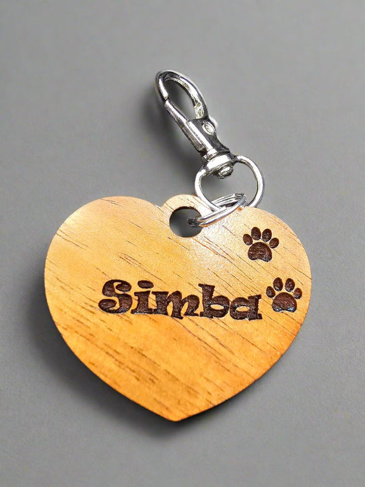 Custom Koa Wood Pet Tag: Personalized Engraved Heart-Shaped Pet Tag