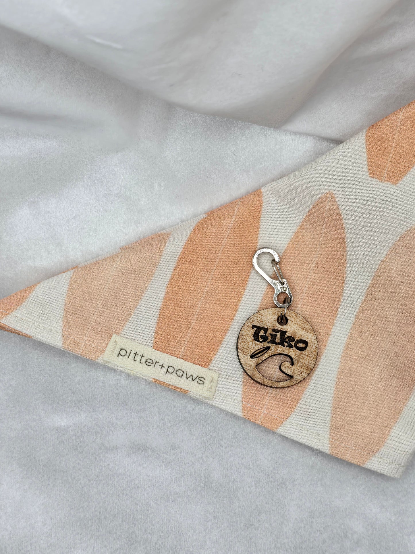 Surf's Up Classic Tie-On Dog Bandana + Personalized Koa Dog Tag