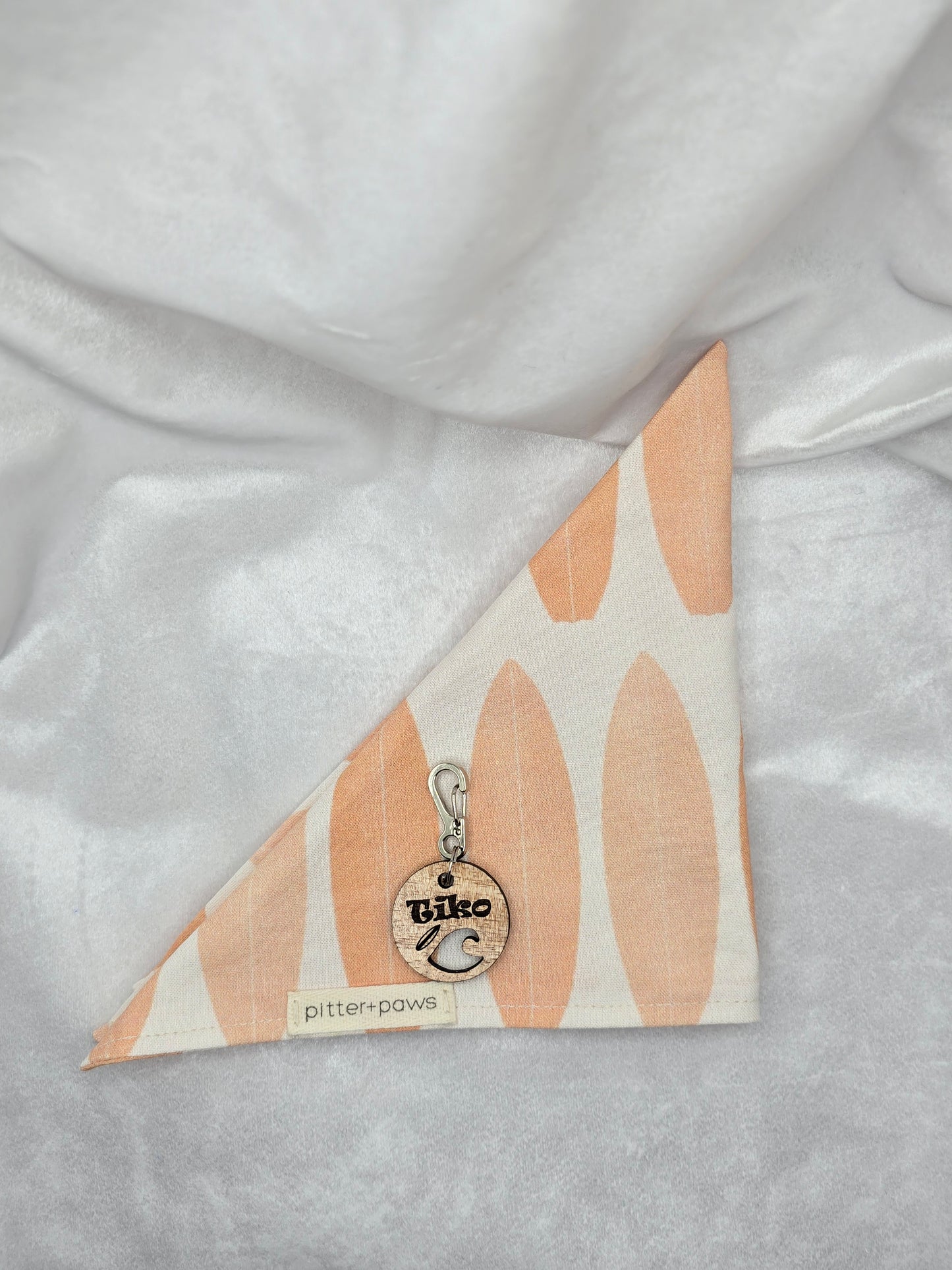 Surf's Up Classic Tie-On Dog Bandana + Personalized Koa Dog Tag