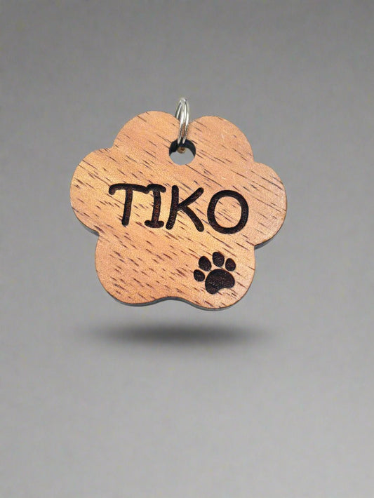 Custom Koa Wood Pet Tag: Personalized Engraved Flower-Shaped Pet Tag