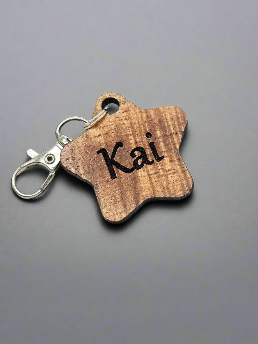 Custom Koa Wood Pet Tag: Personalized Engraved Star-Shaped Pet Tag