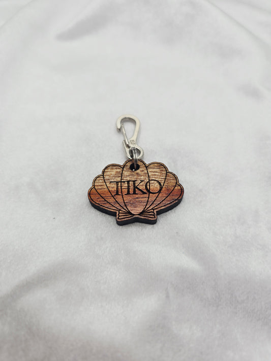 Custom Koa Wood Pet Tag – Personalized Engraved Shell-Shaped Pet Tag